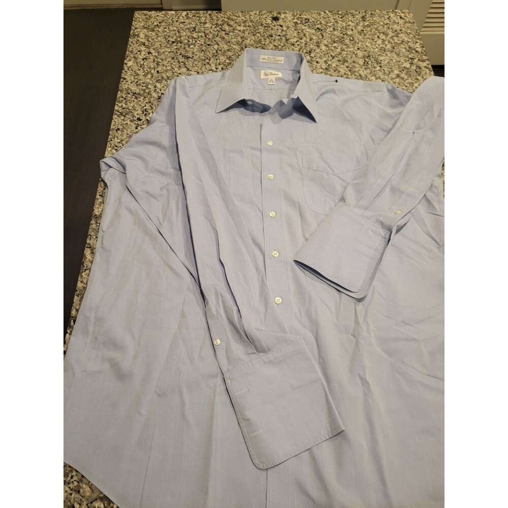 Paul Fredrick Dress Shirt Mens 17.5-38 Light Blue 100% Cotton Broadcloth Classic